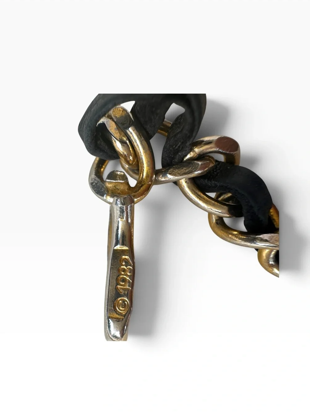 CHANEL Black and Gold Chain Necklace with CC Medallion Vintage 1982